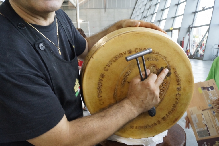Caseificio Rosola demonstrating the markings on the DOP Parmesan